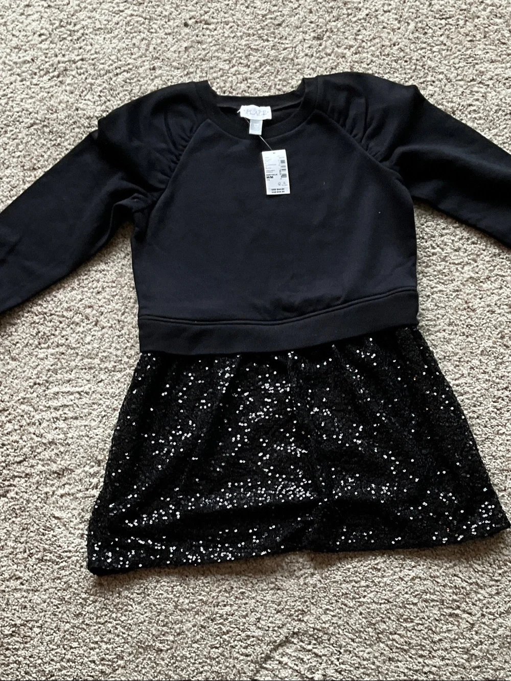 The Children's Place Black Sequin Skirt Sweatshirt Dress